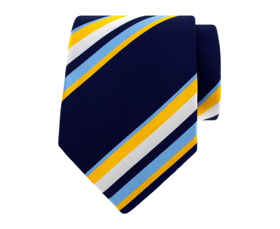 Blauwe stropdas met gele strepen